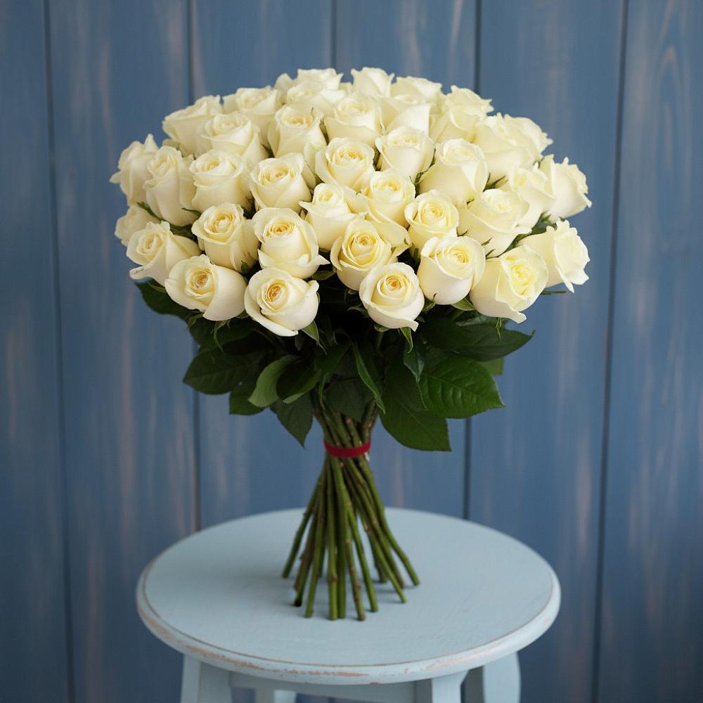 Букет 51 Белая роза Эдлесс Лав в Ревде Мурманской области