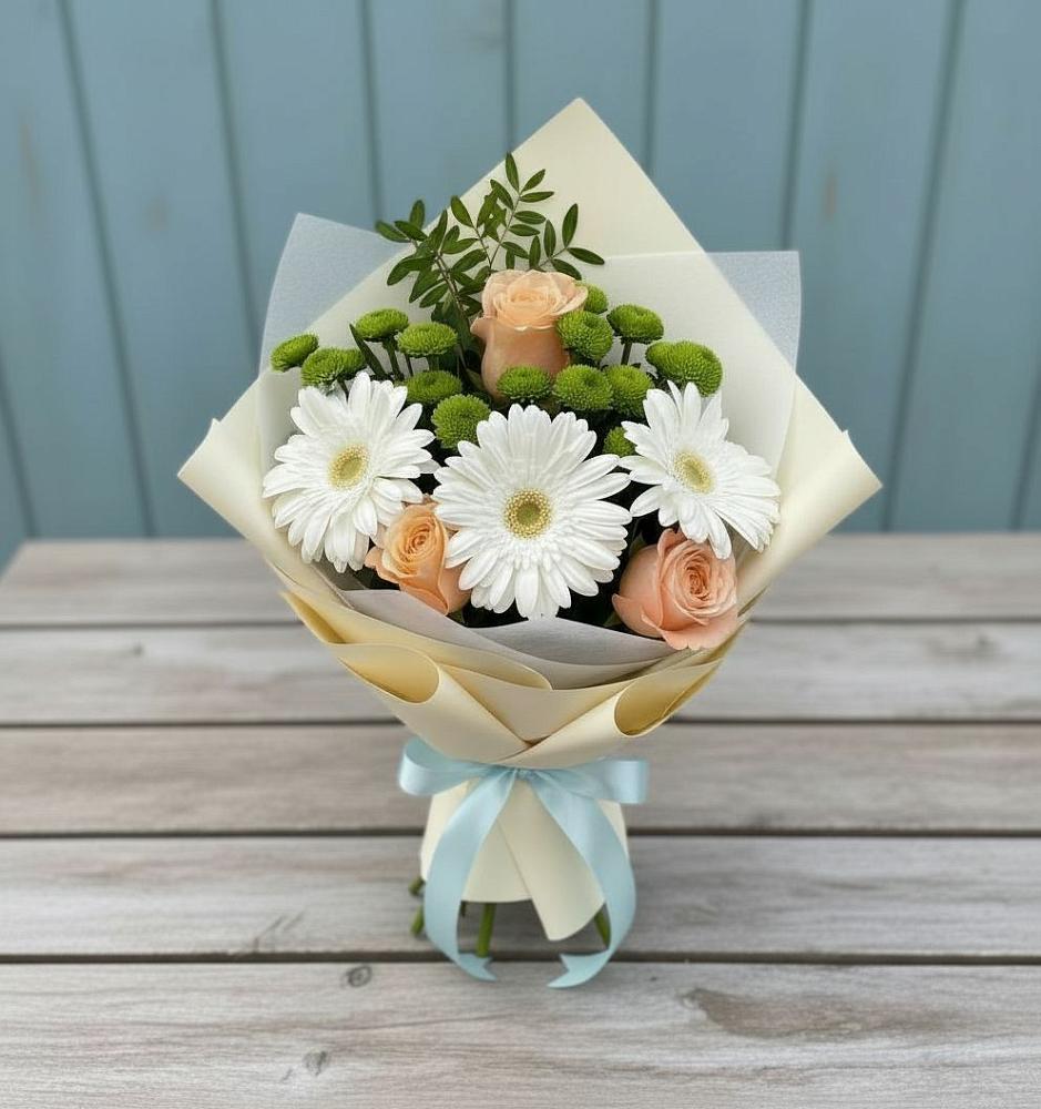 Букет цветов из: Герберы, Розы и Хризантемы в Ревде Мурманской области