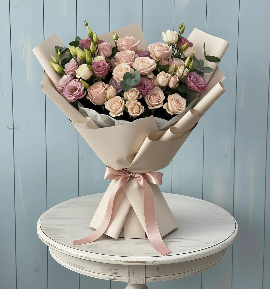 Букет цветов из: Розы и Лизиантусы в Ревде Мурманской области