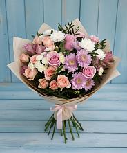 Букет цветов из:  Хризантемы, Розы и Альстромерии #REPLACE_PRED# Ревде Мурманской области